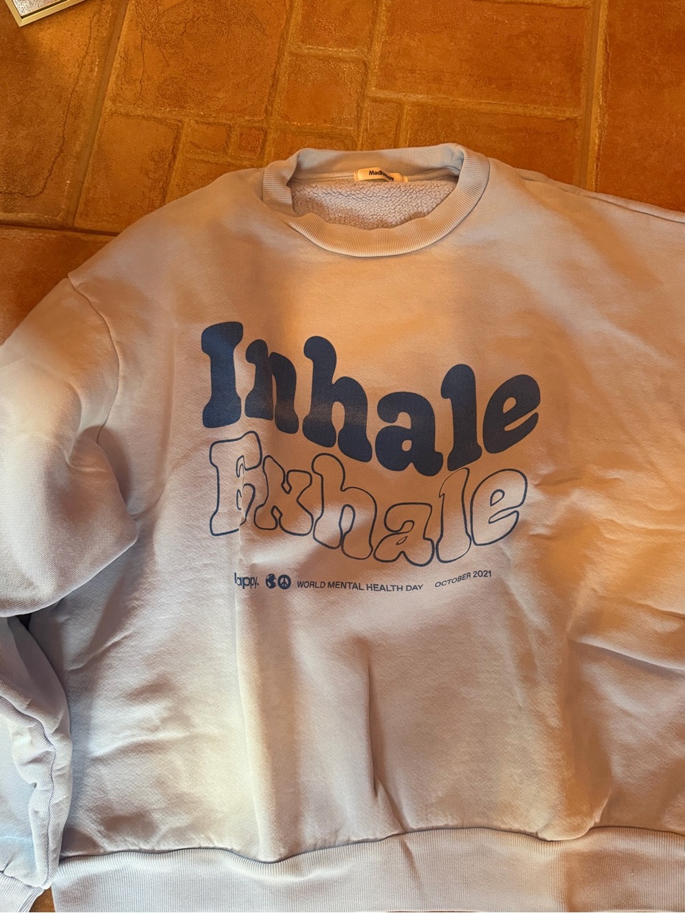 Madhappy Light Blue 'Inhale Exhale' Graphic Crewneck Sweatshirt